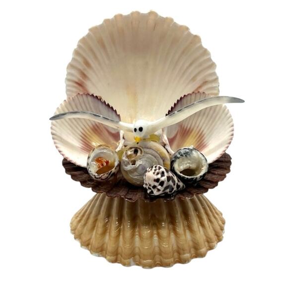 VTG Seashell Clam Shell Sculpture Coastal Nautical Beach Decor Shell & Folk Art - Picture 1 of 12